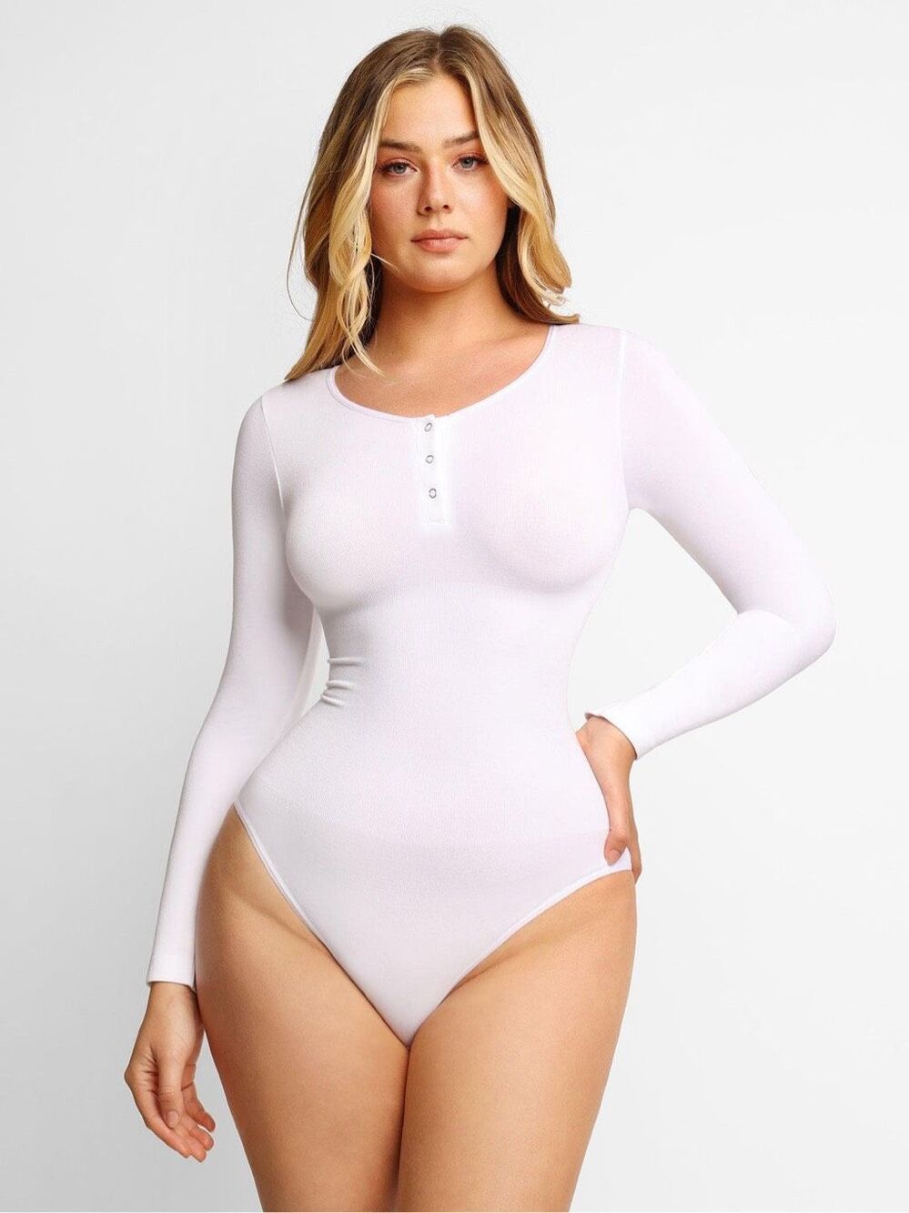 POPILUSH Shapewear Seamless Modal Long Sleeve Henley Bodysuit *NEW*